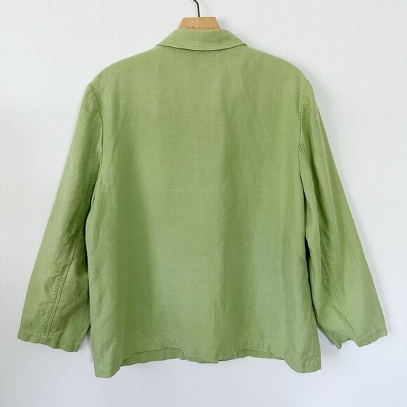 Vintage 90s Green Linen Chore Coat Barn‎ Jacket Lagenlook // Size 16 XL - Picture 3 of 4